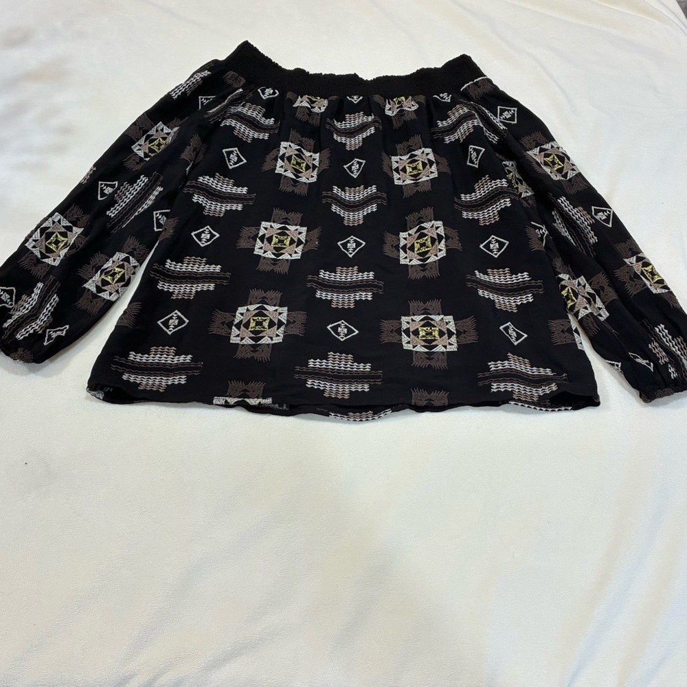 Flowers of Romance Boho Off-Shoulder Smocked Embroidered Blouse Small